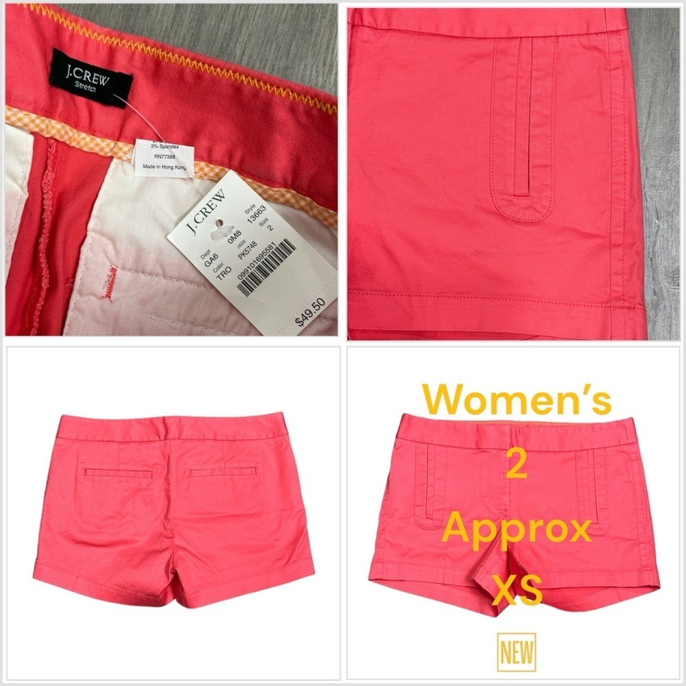 Women's J. Crew 2 XS Shorts Chino Khakis Pink Coral Stretch Casual Shortie NWT